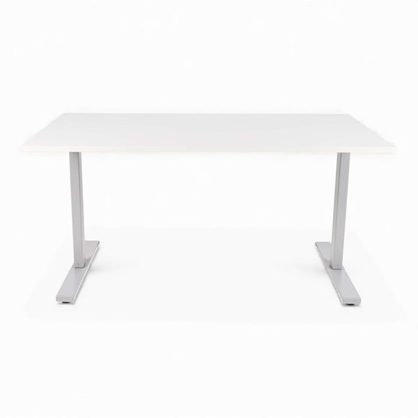 Elektrisk hev/senk skrivebord grå understell linak med ny hvit laminat bordplate 120-180x80
