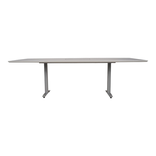 Møtebord 240x100-120, lysgrå bordplate med kabelhull